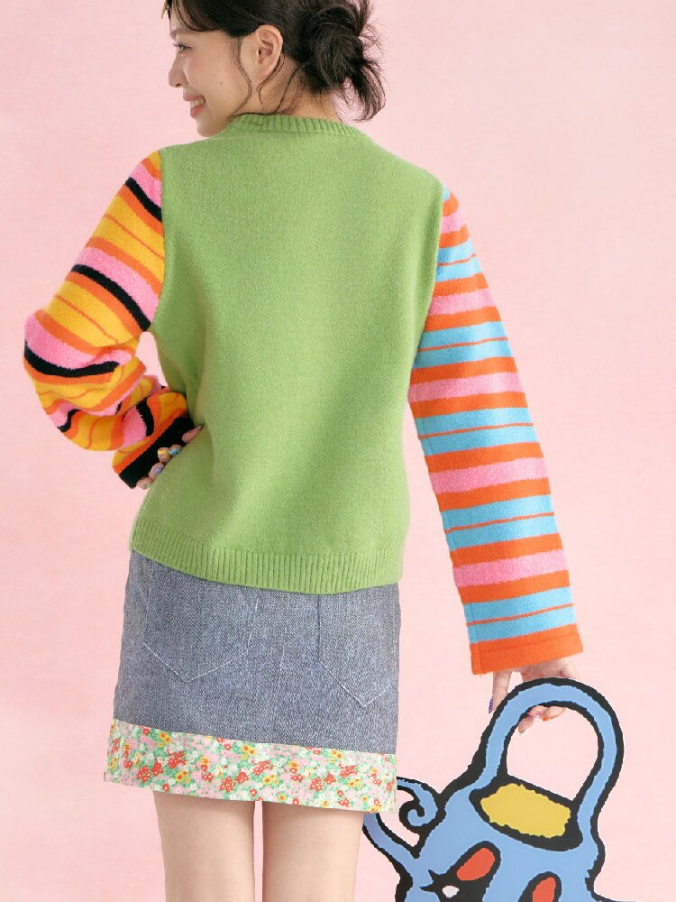 Colorful Asymmetrical Striped Knit Sweater【s0000019251】