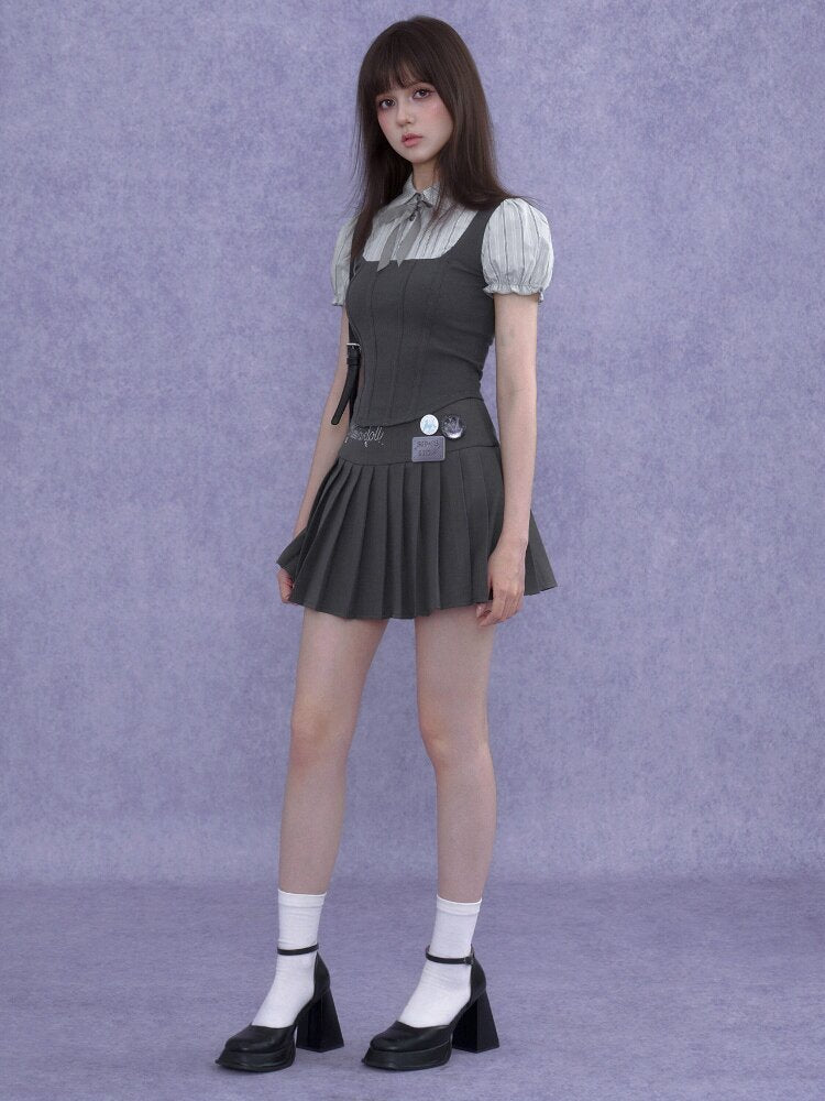 Fake Herringbone Puff Sleeve Top【s0000016644】