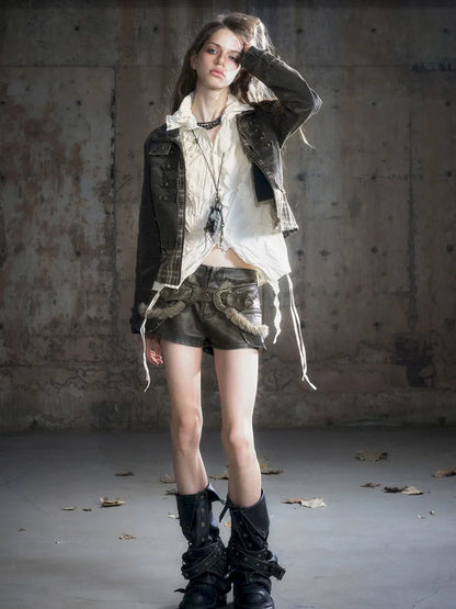 Faded Button Leather Leg Covers【s0000013963】