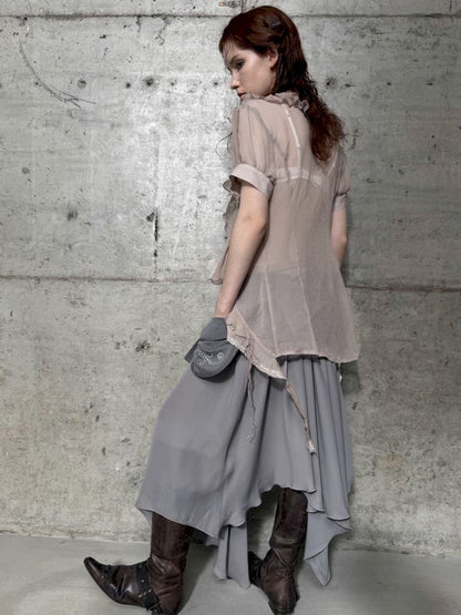 Multi-Layer Ruffled Irregular Hem “Jellyfish” Shirt【s0000012831】