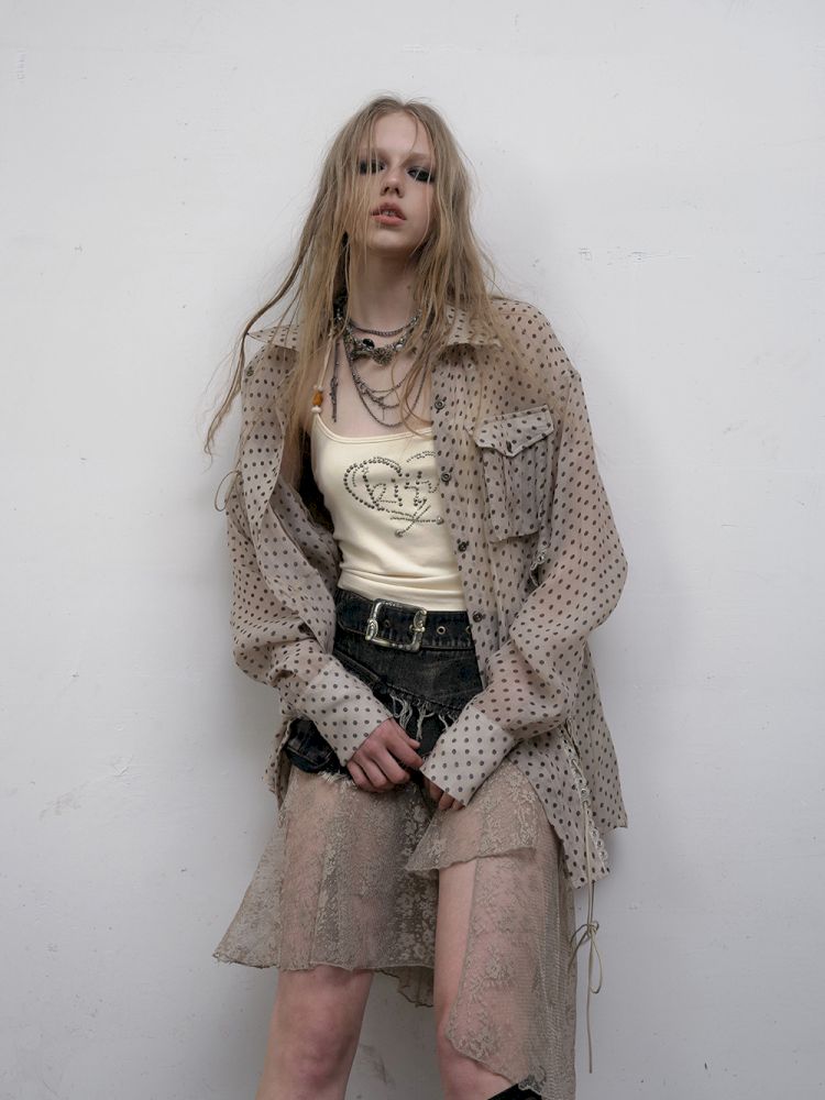 Polka dot plaid sun loose shirt【s0000012622】