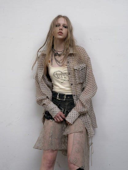 Polka dot plaid sun loose shirt【s0000012622】