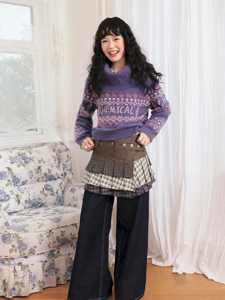 Two-Way Fair Isle Chunky Knit Pullover Sweater【s0000013994】