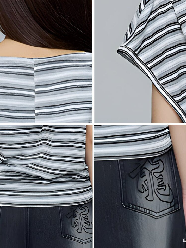 Striped Hooded Printed T-Shirt【s0000016688】