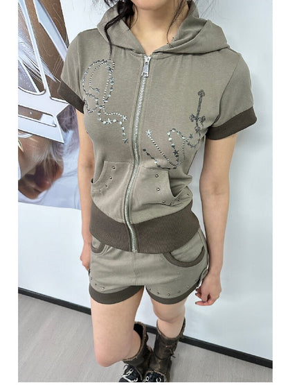 Star Chain Rivet Hooded Shorts Set【s0000018050】