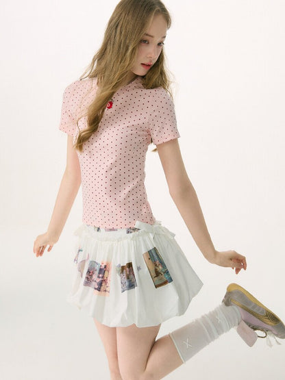 Polka Dot Bow Slim Short Sleeve T-Shirt【s0000016854】