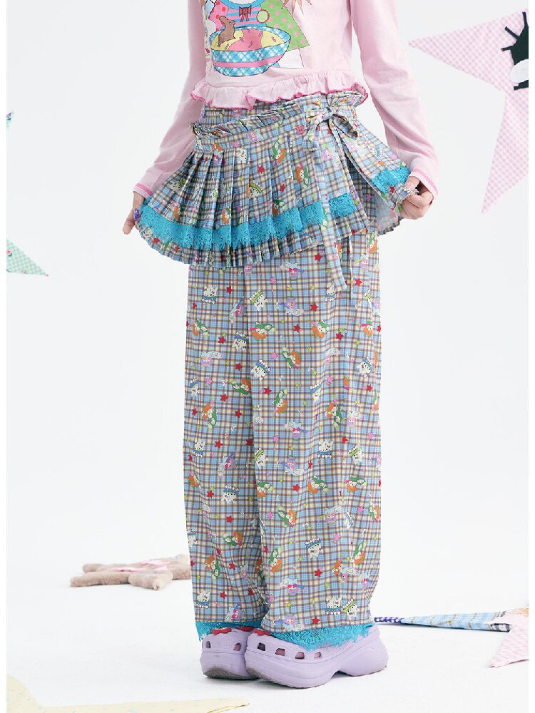 Plaid Low-Rise Lace Apron Pants【s0000018367】