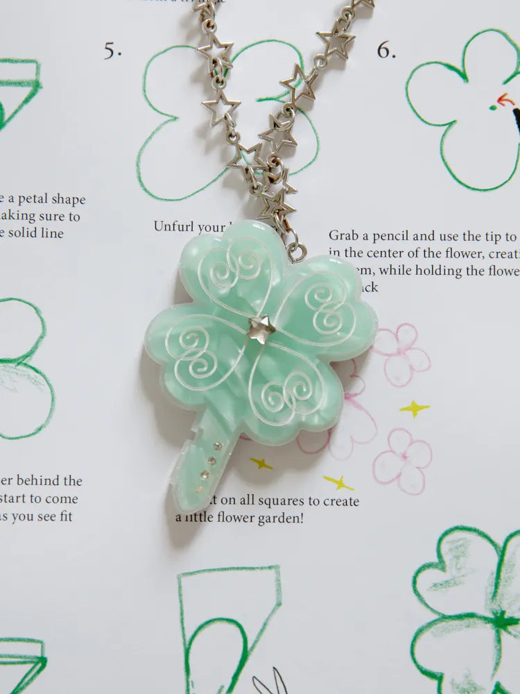 Lucky April Grass Key Pendant Necklace【s0000013939】