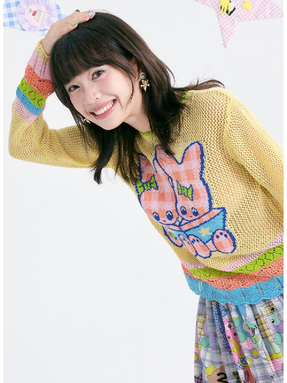 Yellow Cute Cute Mesh Knit Cover Up Sweater【s0000018370】