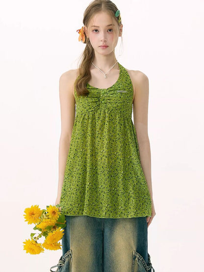 Floral Halterneck Lace Up Camisole【s0000016846】