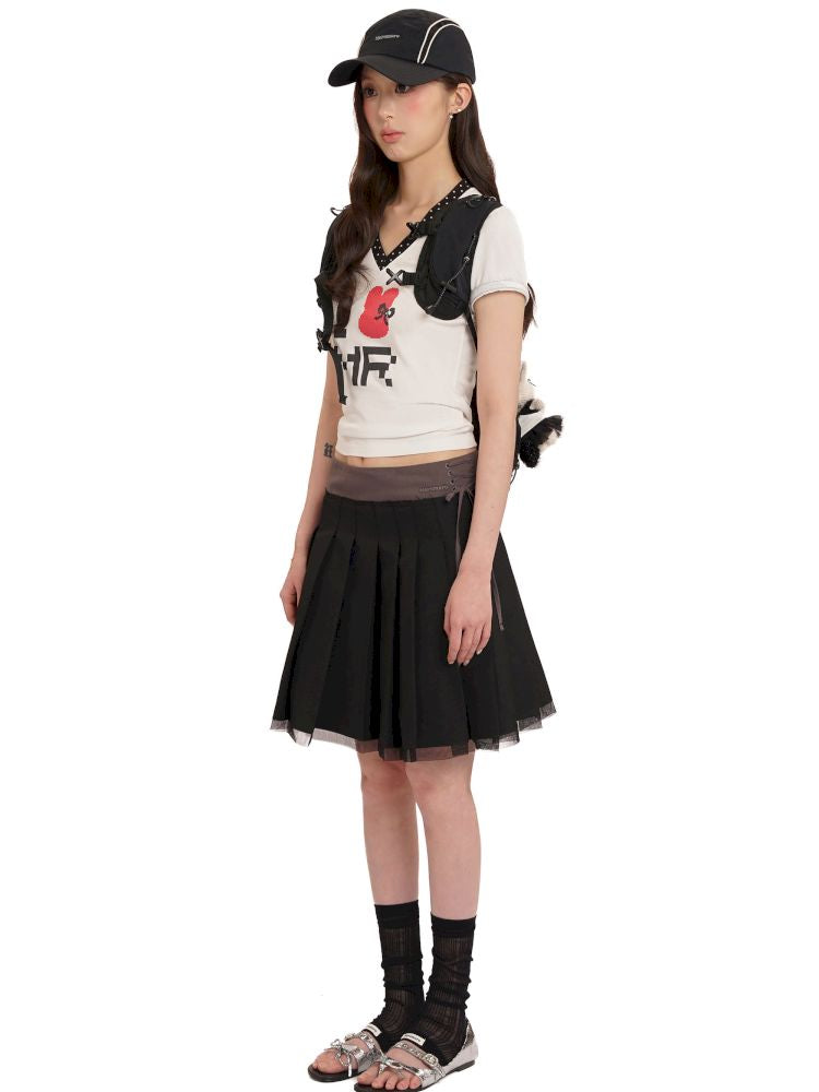 Hem Layered Mesh Pleated Skirt【s0000013431】