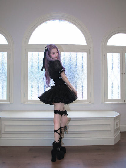 Heavy Craft Pearl Bow Cake Dress【s0000017522】