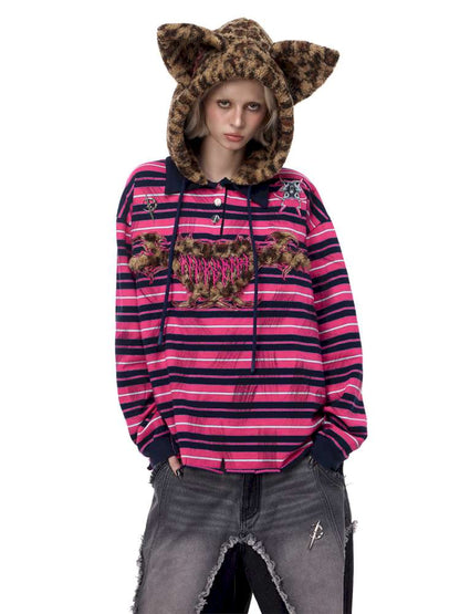 Pink Striped Leopard Cat Ear Hood【s0000015115】