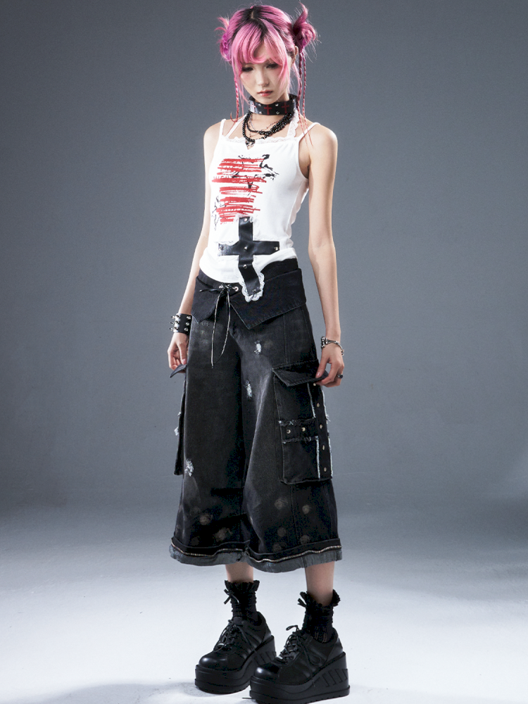 Denim Ripped Knee-Length Pants【s0000012942】