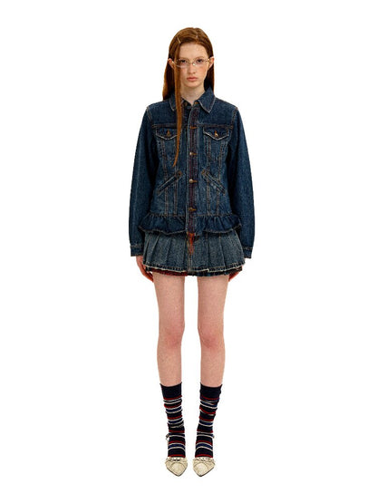 Vintage Denim Fringe Jacket Skirt【s0000016091】