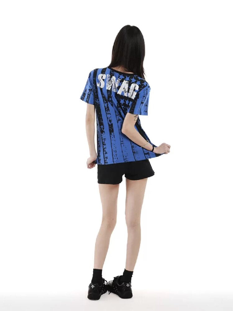 Stars and Stripes Letter Print Tee【s0000018239】