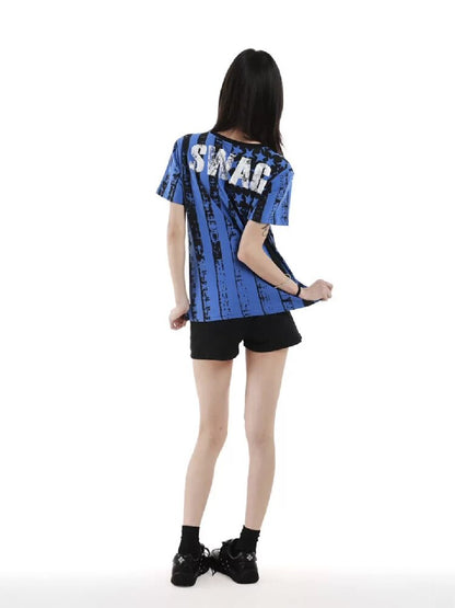 Stars and Stripes Letter Print Tee【s0000018239】