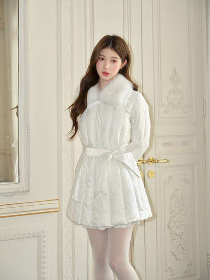 White Panelled Fur Rib Down Jacket【s0000015045】