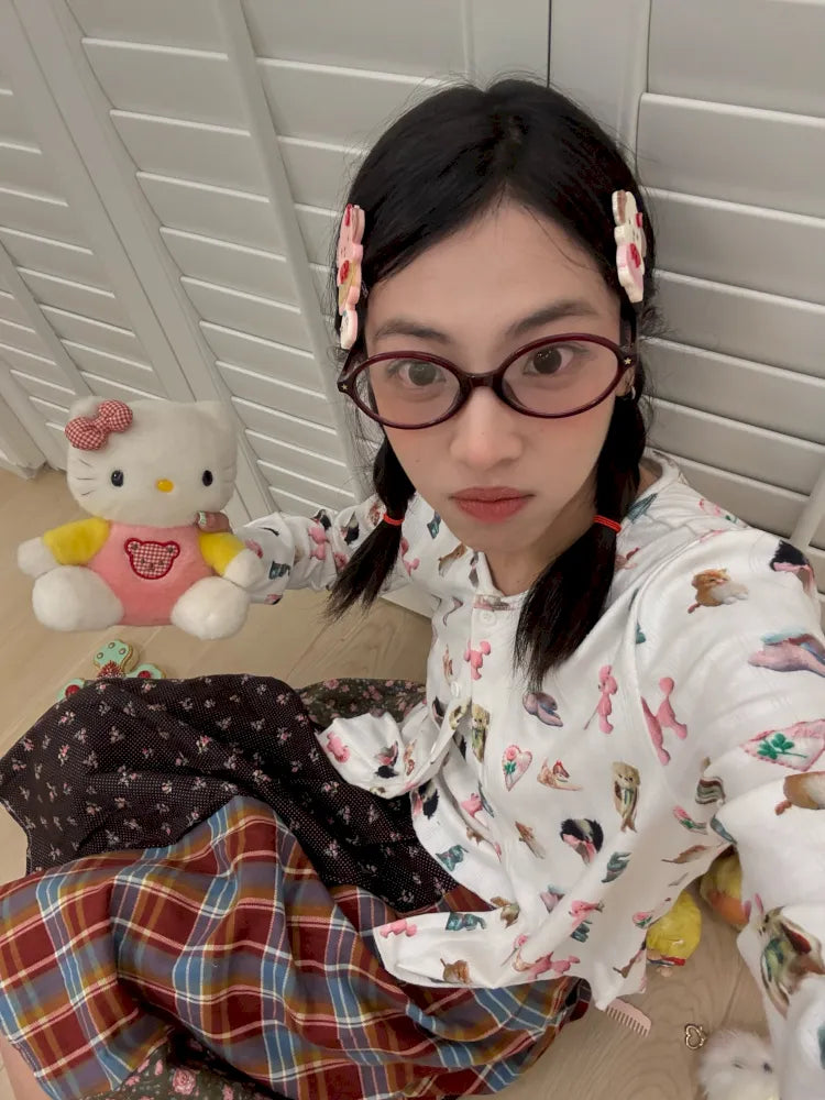 Plaid Floral Patchwork Pleated Skirt 【s0000013972】