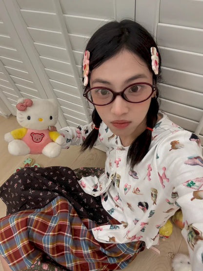 Plaid Floral Patchwork Pleated Skirt 【s0000013972】