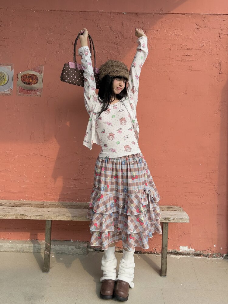 Bear Heart Print Cardigan Set【s0000019085】