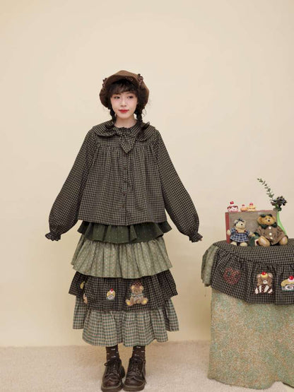 Vintage Girly Dark Green Plaid Shirt【s0000014842】