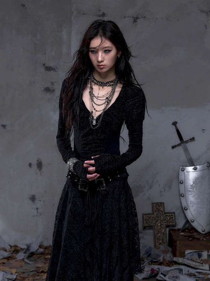 Lace Slimming Patchwork Knit Dress【s0000014467】