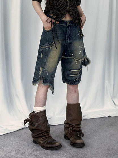 Punk street washed and worn wide-leg jeans【s0000008127】