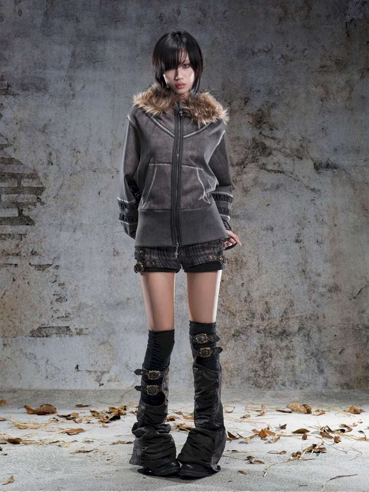 Lantern Sleeve Hooded Sweatshirt Jacket【s0000014493】