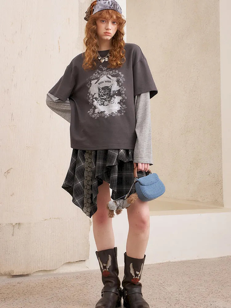 Oversized Faux Two-Piece Long-Sleeve T-Shirt【s0000014047】