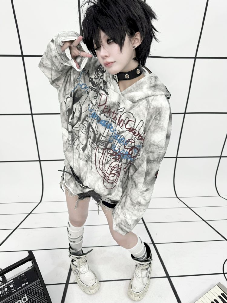 White Graffiti Hoodie【s0000011688】