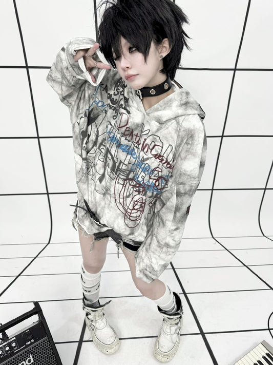 White Graffiti Hoodie【s0000011688】