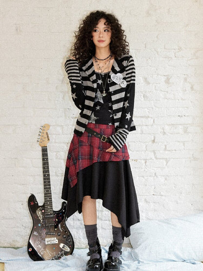 Punk Plaid Patchwork Irregular Skirt【s0000017899】