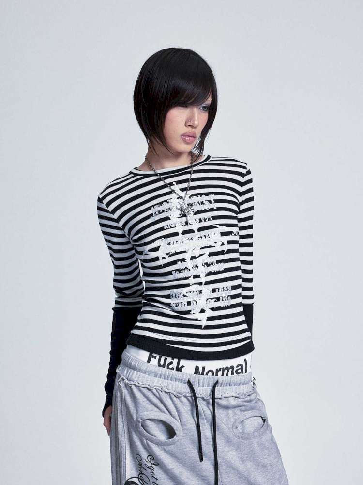 Striped Cross Rivet Stacked Top【s0000015011】