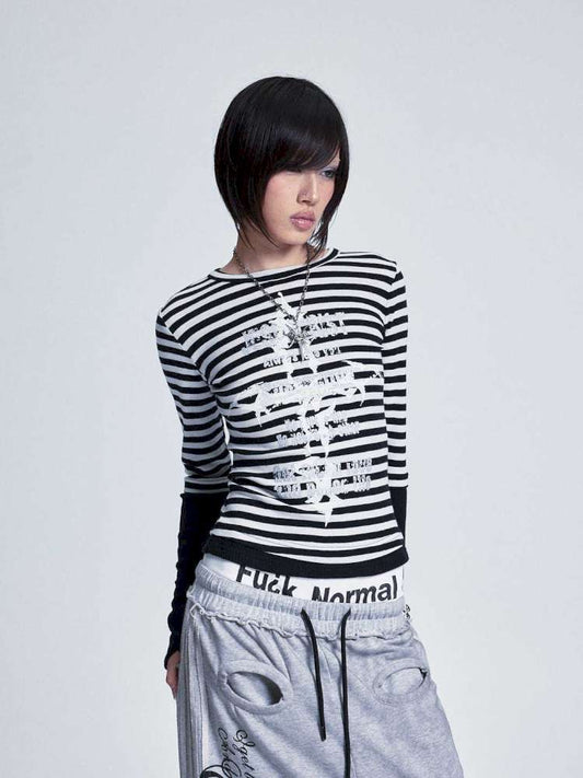 Striped Cross Rivet Stacked Top【s0000015011】