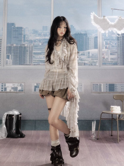 Plaid Ruffled Sunscreen Long Shirt【s0000016531】