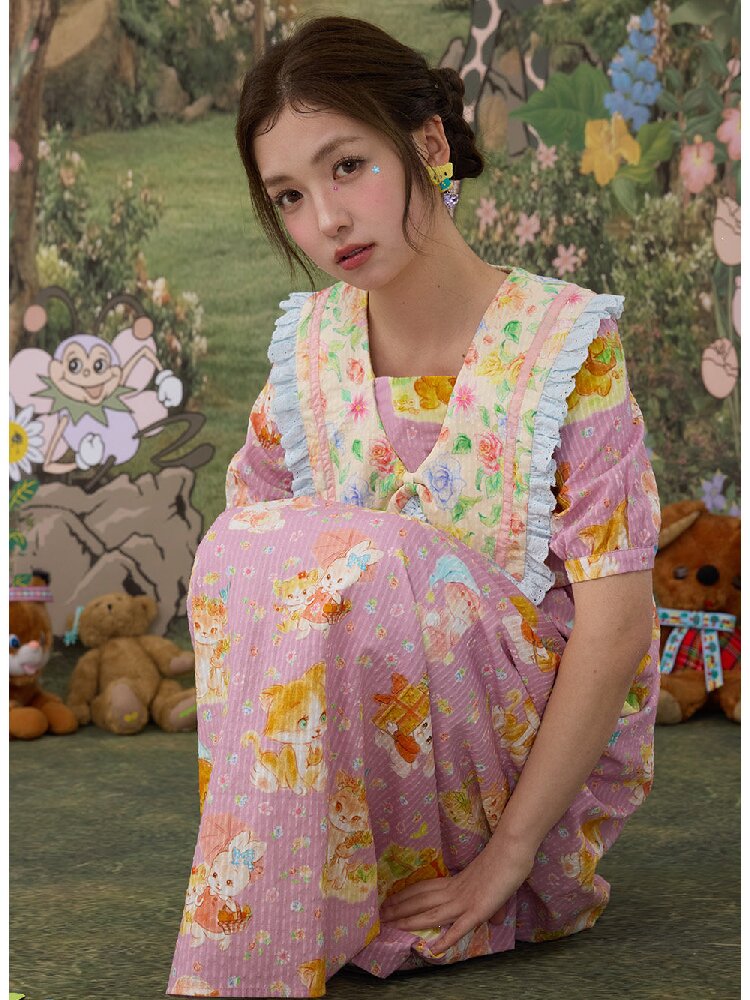 Floral Print Square Neck Cotton Dress【s0000017116】