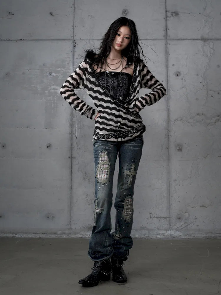 Two-Piece Set Striped Knit Top【s0000013953】