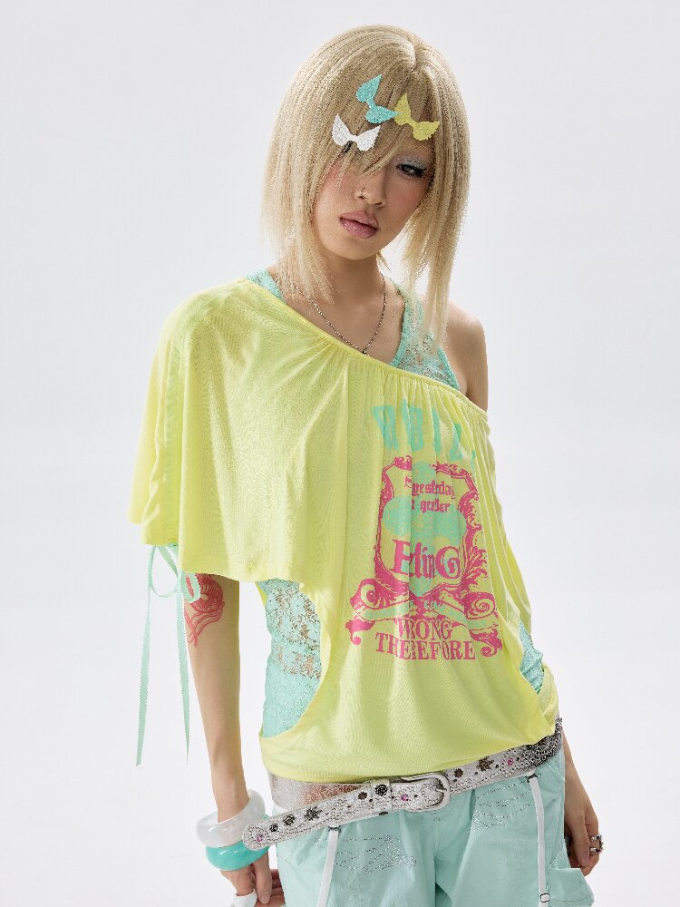 Two Piece Single Shoulder T Shirt【s0000017645】