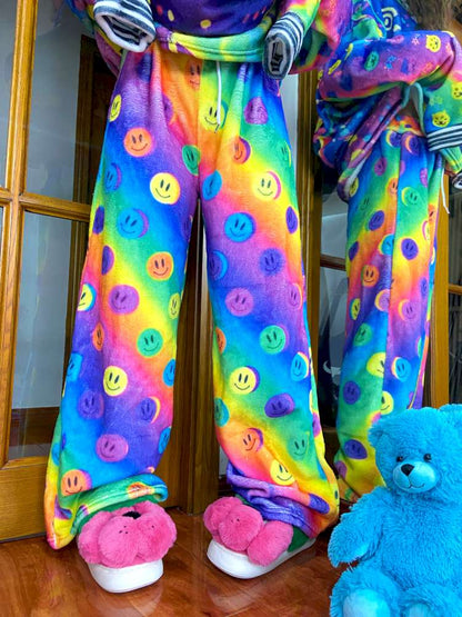 Y2K Niche Color Smiley Face Fleece Slacks【s0000014635】