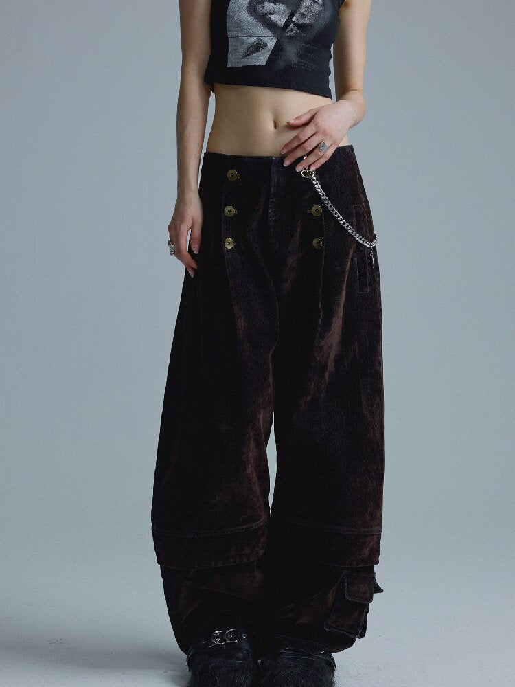 Mottled Velvet Buttoned Wide-Leg Pants【s0000018557】