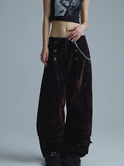 Mottled Velvet Buttoned Wide-Leg Pants【s0000018557】