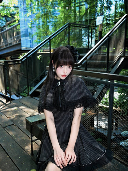 French Striped Cape A-Line Dress【s0000016938】