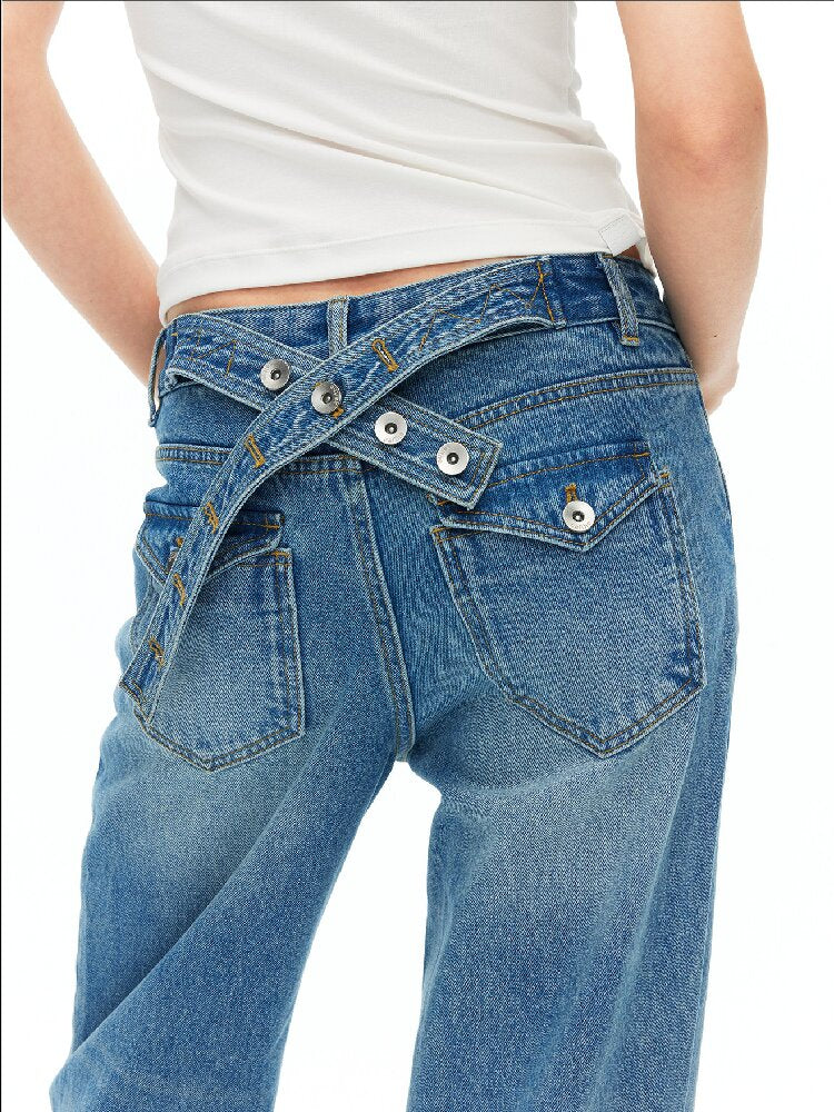 Cotton Lace Up Asymmetrical Jeans【s0000015925】