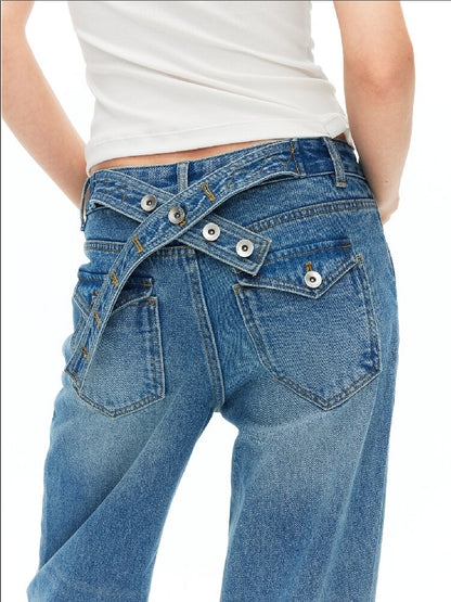 Cotton Lace Up Asymmetrical Jeans【s0000015925】