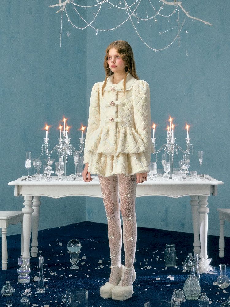 Collarless Bubble Sleeve Short Jacket Set【s0000005138】