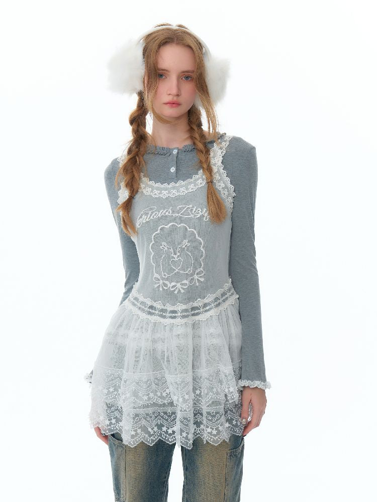 Mesh Sheer Lace Bottom Dress【s0000011503】