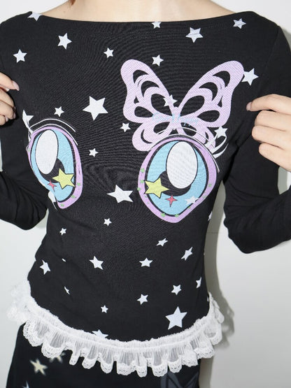 Star Comic Eye Boat Neck Top【s0000018666】