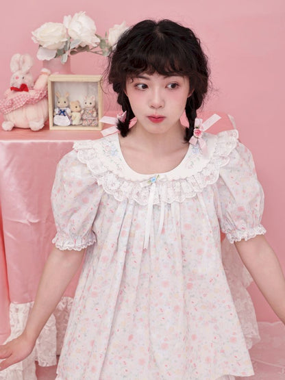 Rose pattern puff sleeve top【s0000012851】