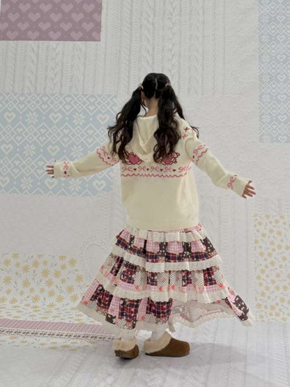 Winter Lace Print Splicing Skirt【s0000015033】